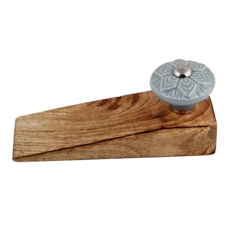 Grey Wheel Flower Ceramic Wooden Door Stopper